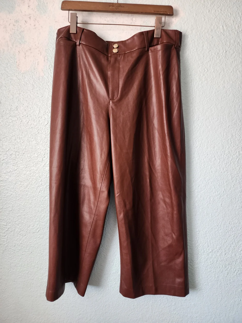 Chico's Brown Faux Leather Wide-Leg Trousers New Without Tags